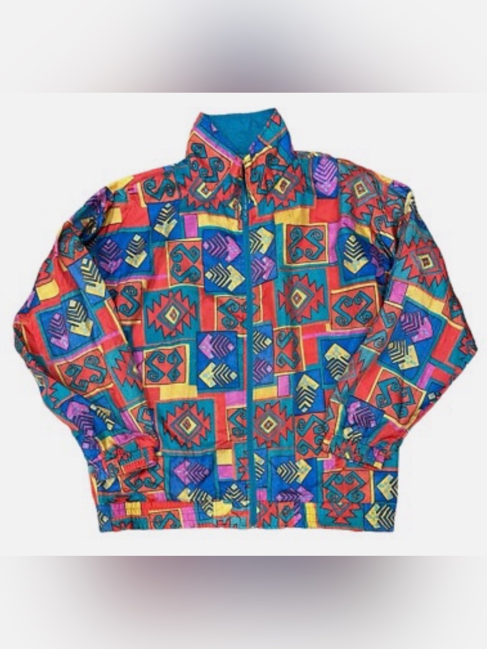 VINTAGE Multicolor Geometric Windbreaker Jacket by Sunterra